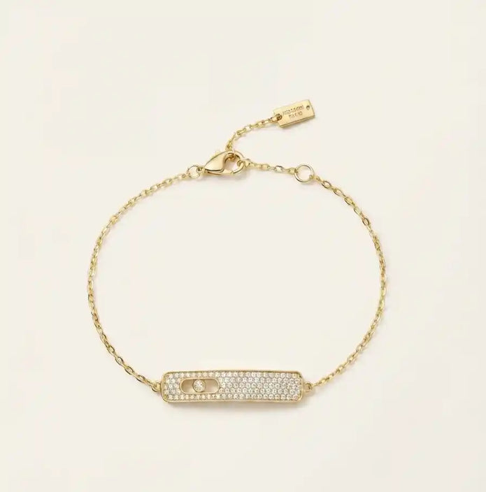 Alphabet MSK Gold Plated CZ Pave Sliding Stone Bar Bracelet