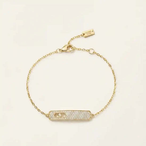 Alphabet MSK Gold Plated CZ Pave Sliding Stone Bar Bracelet