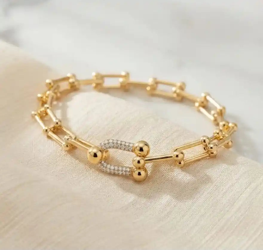 Gold Plated CZ U-Link Chain Bracelet