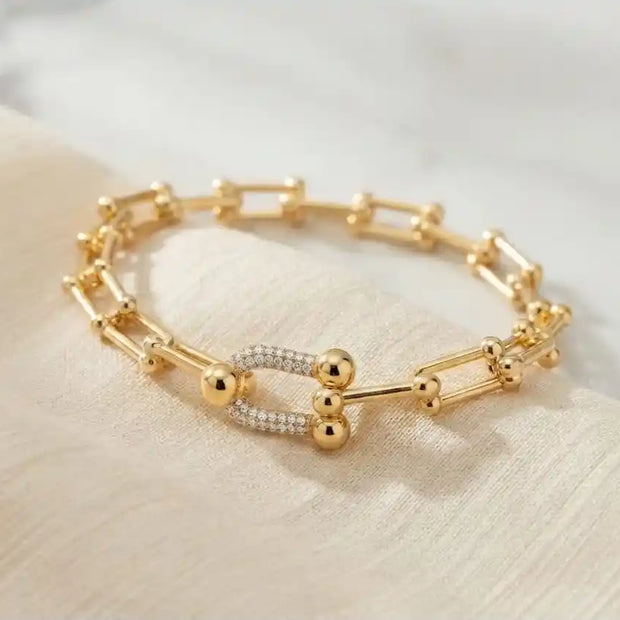 Gold Plated CZ U-Link Chain Bracelet