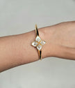 Alphabet RC White Floral Gold-Tone Bracelet with Sparkling CZ Detailing