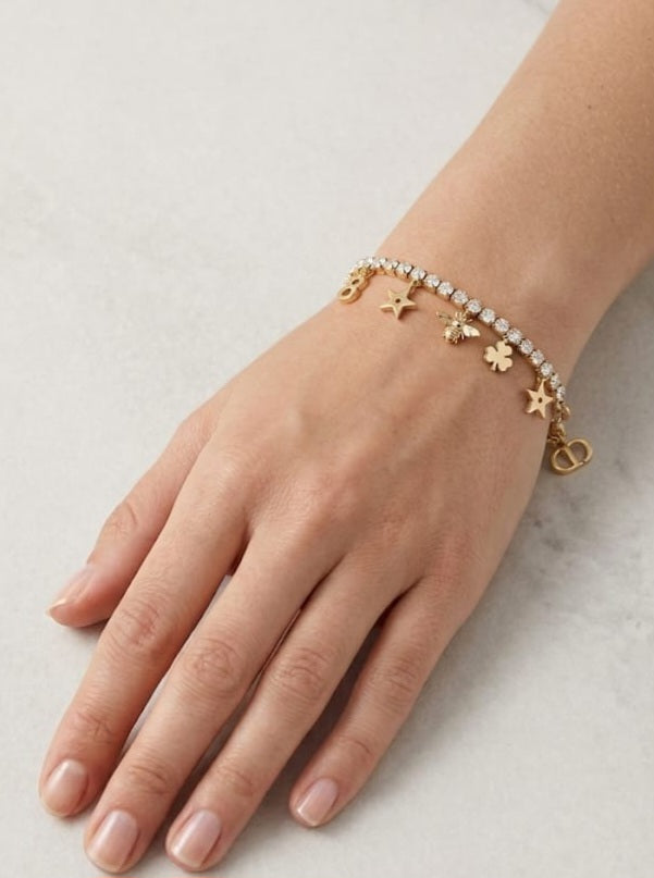 Alphabet CD Gold Plated CZ Charm Tennis Bracelet