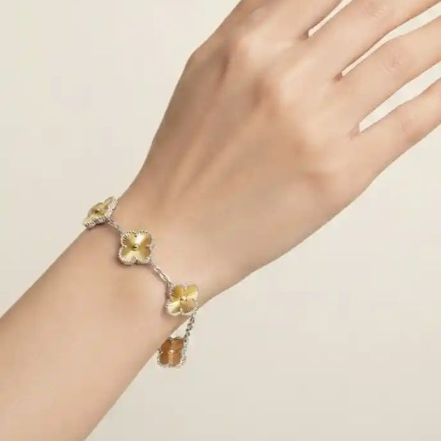 Alphabet VC Platinum Plated & Gold Textured Clover Station Bracelet