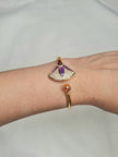 Alphabet BVL Purple Fan Motif Gold-Tone Bracelet with Sparkling CZ Accents