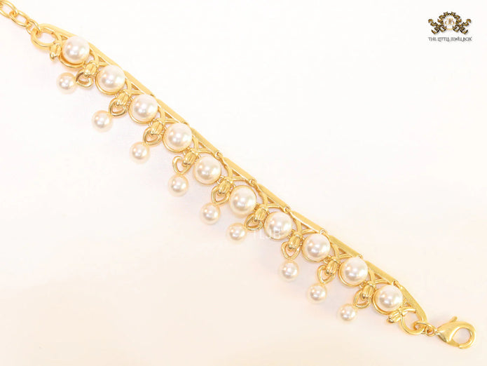 Pearl Studded Alphabet CD Bracelet in Gold