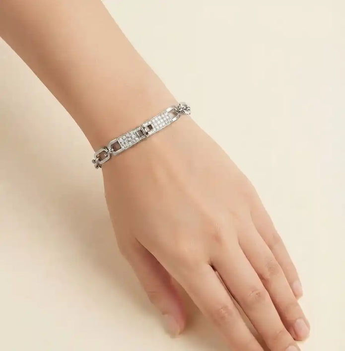Alphabet H Platinum Plated CZ Pave Lock Link Bracelet