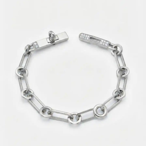 Alphabet H Platinum Plated CZ Pave Lock Link Bracelet