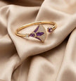 Alphabet BVL Purple Fan Motif Gold-Tone Bracelet with Sparkling CZ Accents