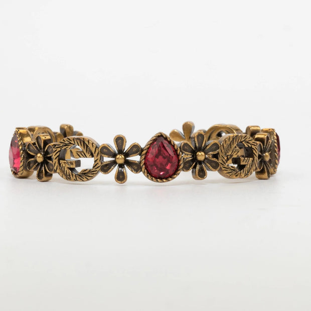 Rustic copper Double G and flowers hard bracelet with ruby