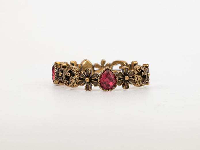 Rustic copper Double G and flowers hard bracelet with ruby