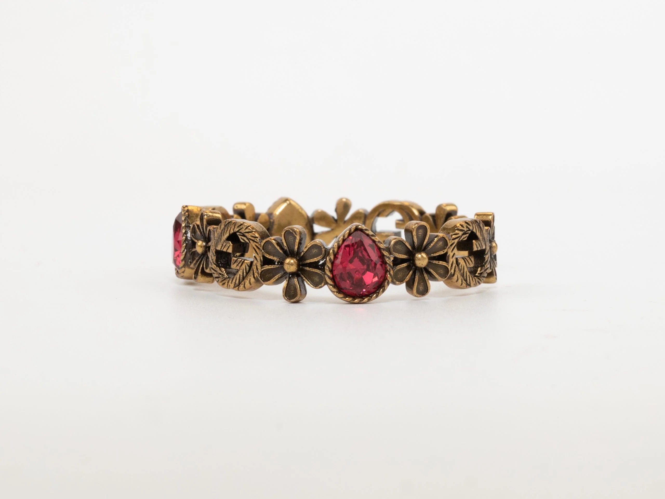 Rustic copper Double G and flowers hard bracelet with ruby
