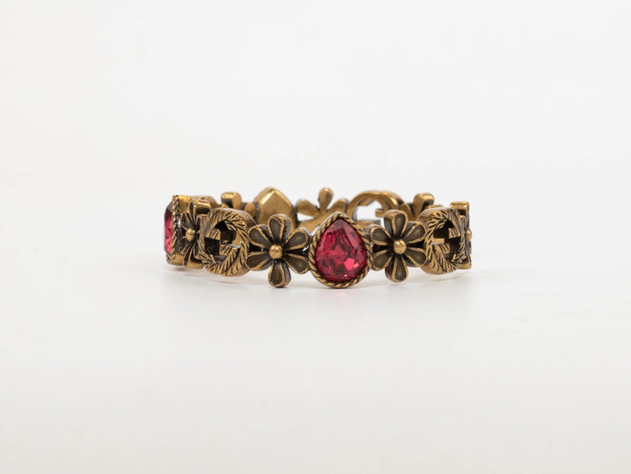 Rustic copper Double G and flowers hard bracelet with ruby