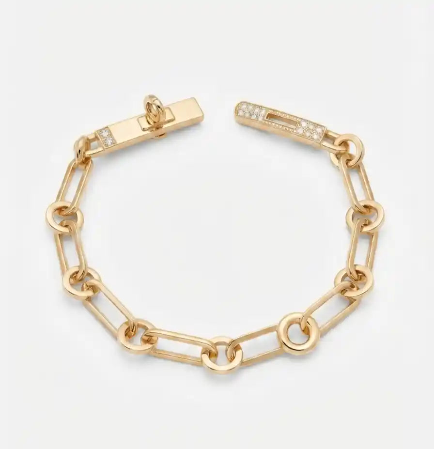 Alpabet H Gold Plated CZ Pave Lock Link Bracelet