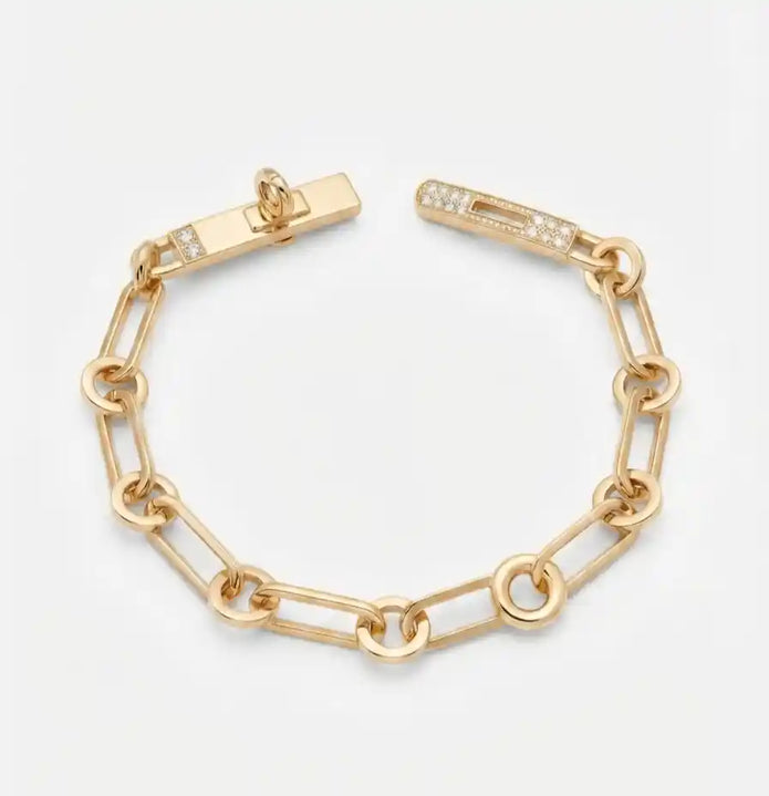 Alpabet H Gold Plated CZ Pave Lock Link Bracelet