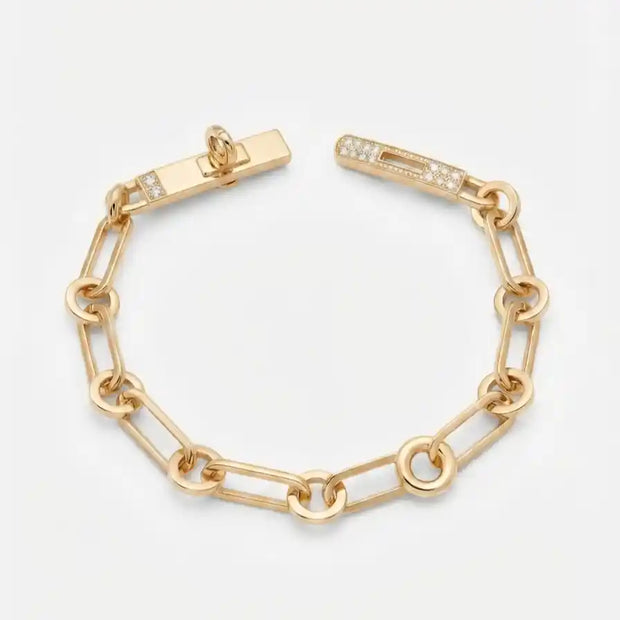 Alpabet H Gold Plated CZ Pave Lock Link Bracelet