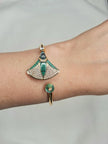 Alphabet BVL Green Fan Motif Gold-Tone Bracelet with Sparkling CZ Accents
