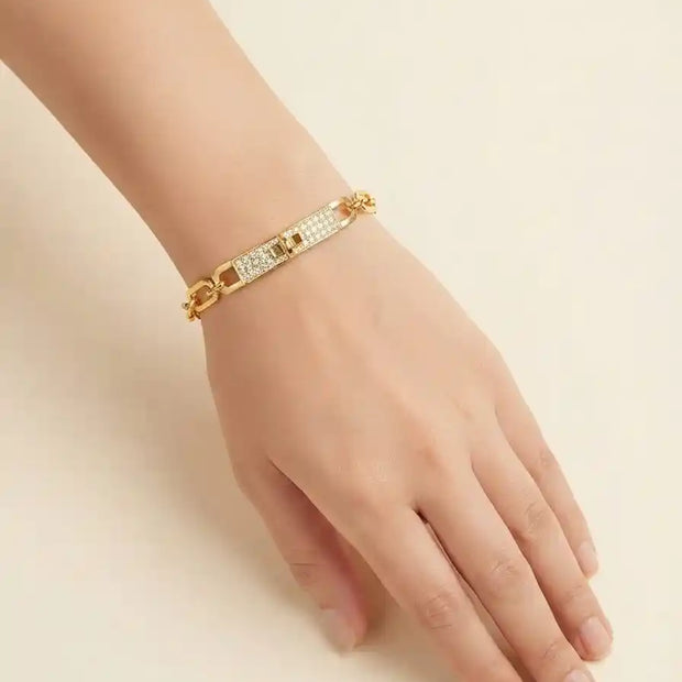 Alpabet H Gold Plated CZ Pave Lock Link Bracelet