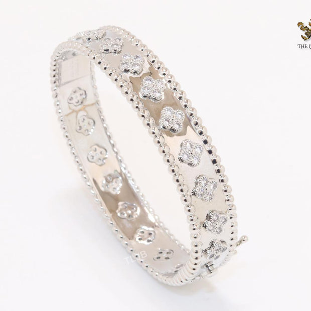 Platinum clover motif CZ bracelet