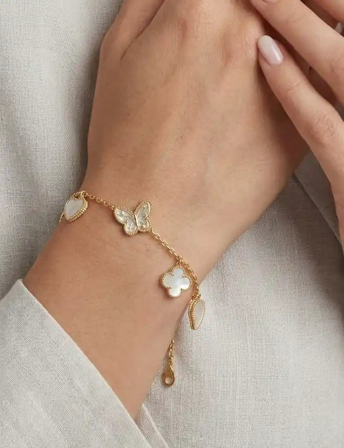 Alphabet VC Gold Butterfly & Clover Charm Bracelet