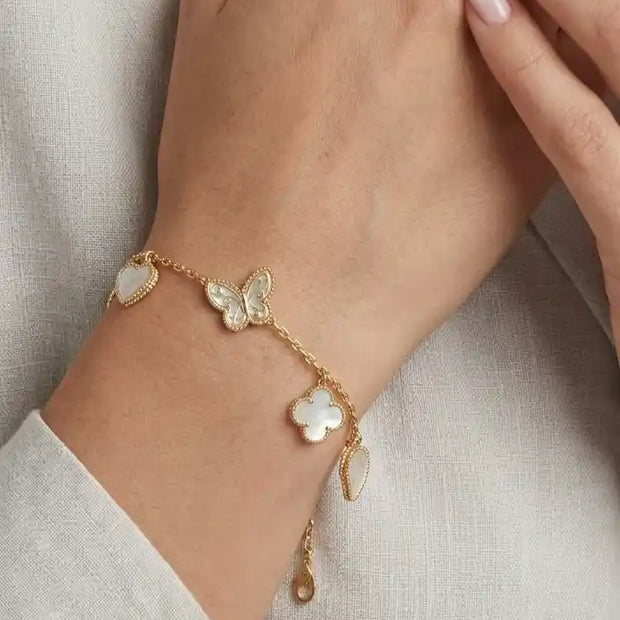 Alphabet VC Gold Butterfly & Clover Charm Bracelet