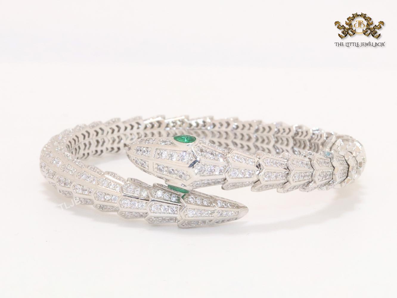 Platinum snake and cz bracelet