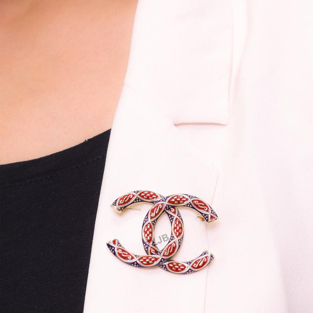 Double C red and blue embossed gold Brooch