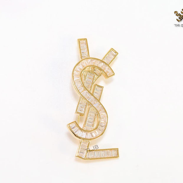 Golden alphabet brooch with cz baguettes