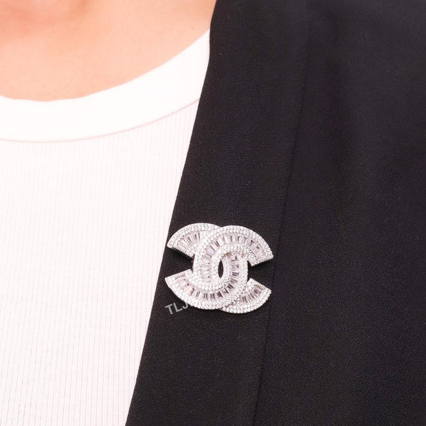 Double C platinum baguette brooch