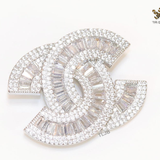Double C platinum baguette brooch