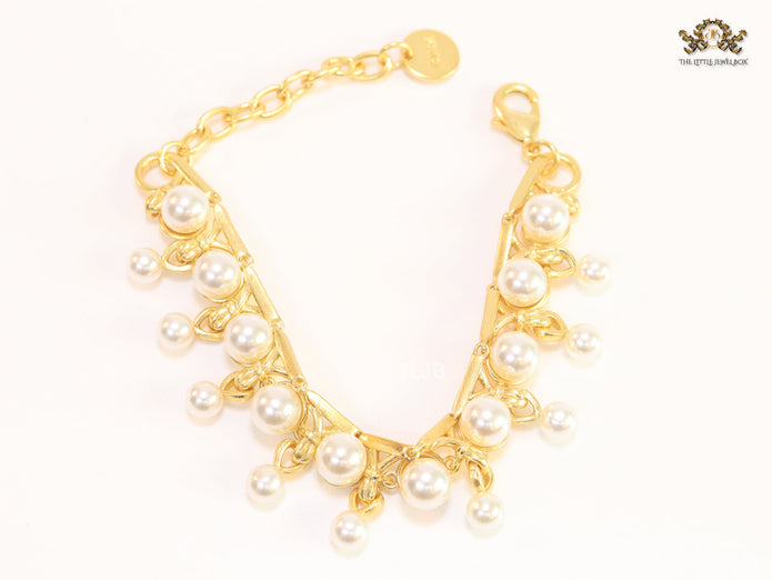 Pearl Studded Alphabet CD Bracelet in Gold