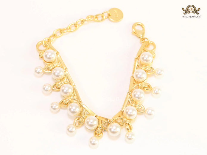 Pearl Studded Alphabet CD Bracelet in Gold