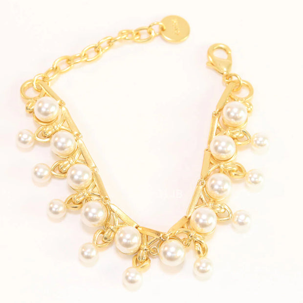 Pearl Studded Alphabet CD Bracelet in Gold