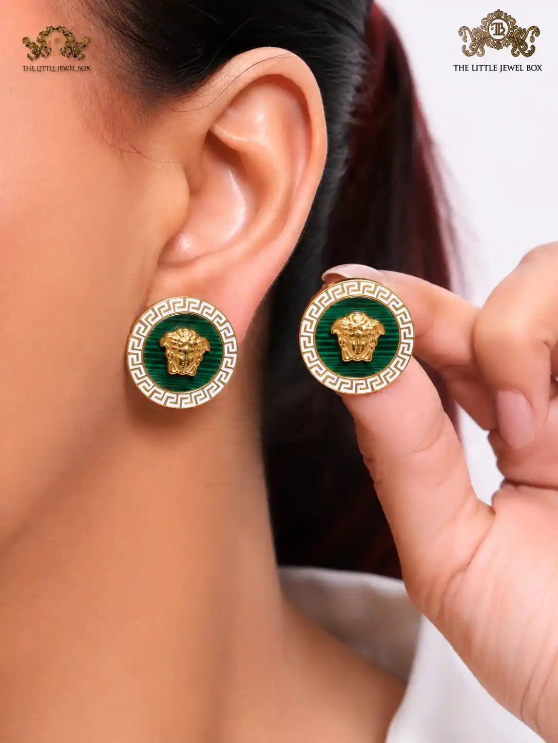 Green enamel medusa studs