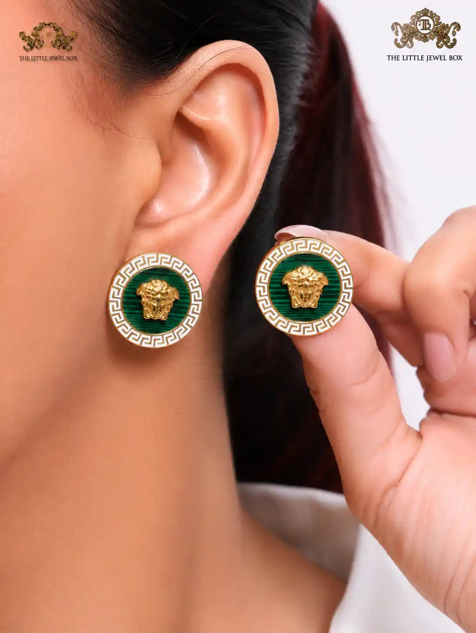 Green enamel medusa studs