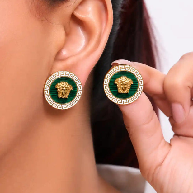 Green enamel medusa studs