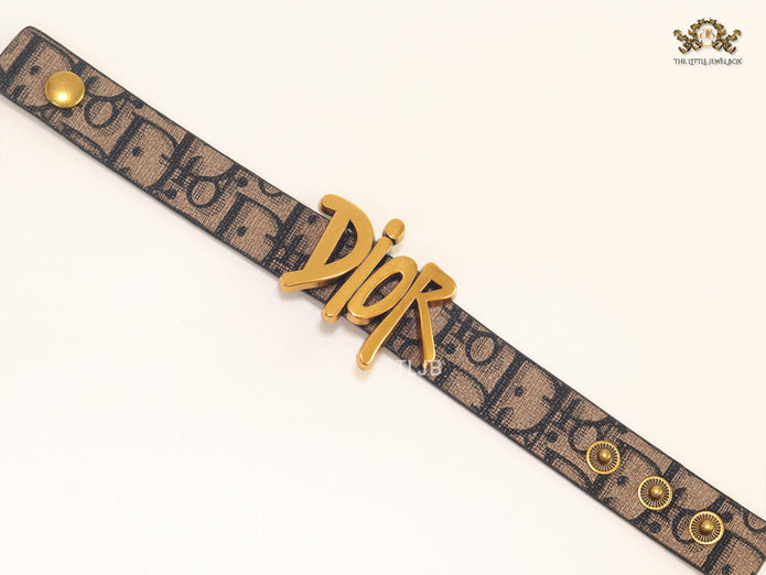Alphabet D Coffee Brown Strap Bracelet