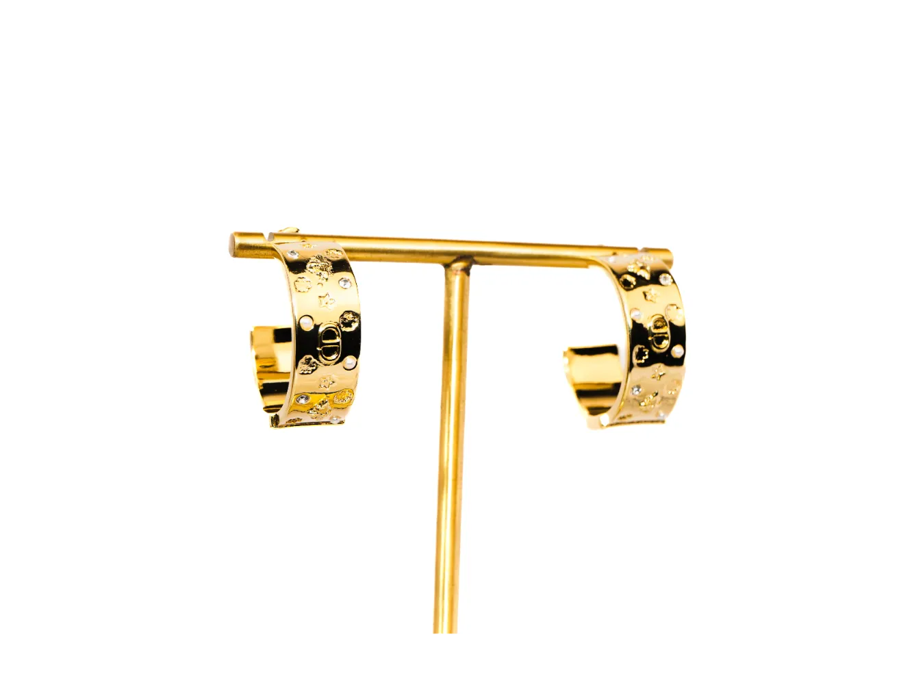 Gold Alphabet CD Textured Hoop Earrings