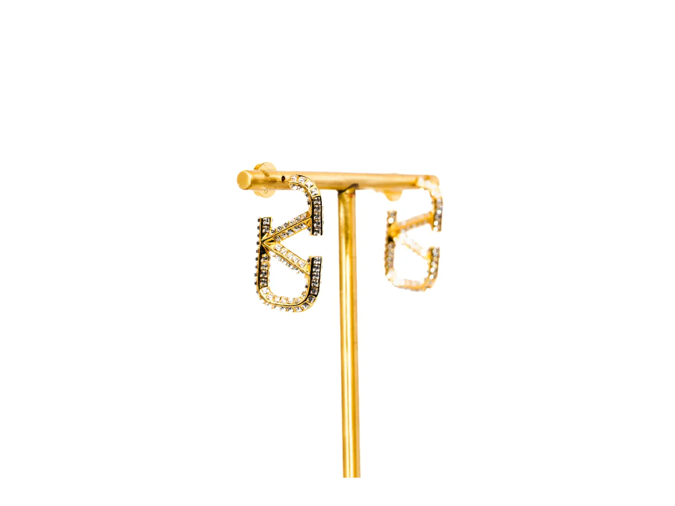 Golden alphabet  V Crystal Hoop Stud Earrings