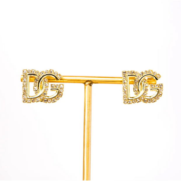 Gold Alphabet DG CZ Stud Earrings