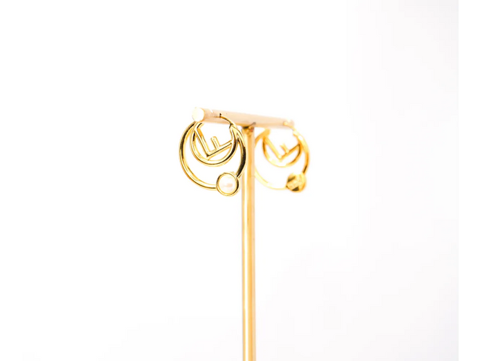 Gold Plated Alphabet F Pearl Hoop Earrings
