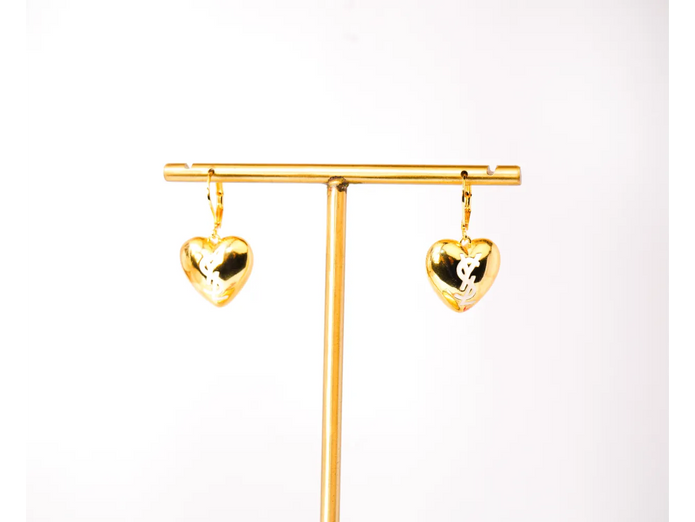 Gold Alphabet Y S L Heart Drop Earrings