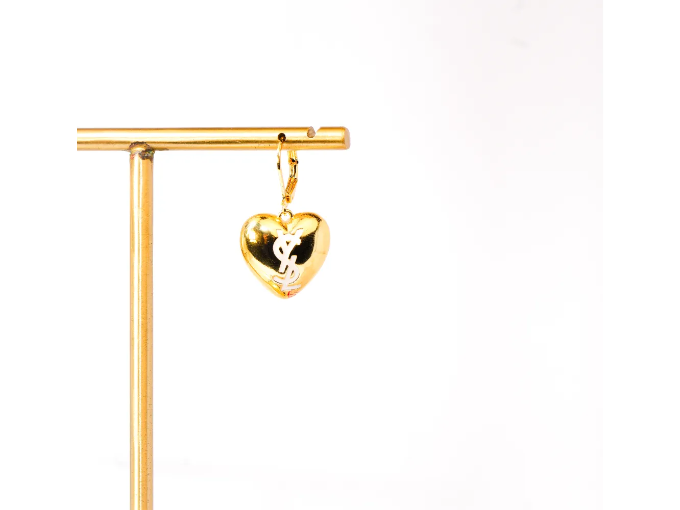 Gold Alphabet Y S L Heart Drop Earrings