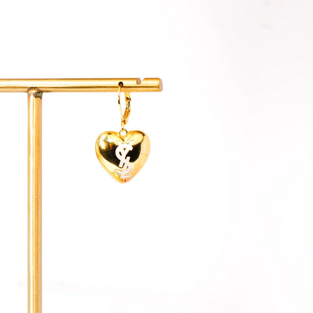 Gold Alphabet Y S L Heart Drop Earrings