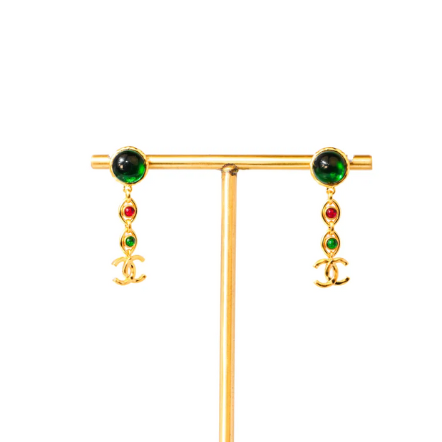 Gold Multicolor Double C Drop Earrings