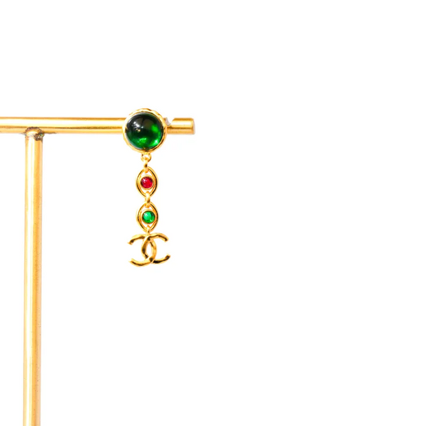 Gold Multicolor Double C Drop Earrings