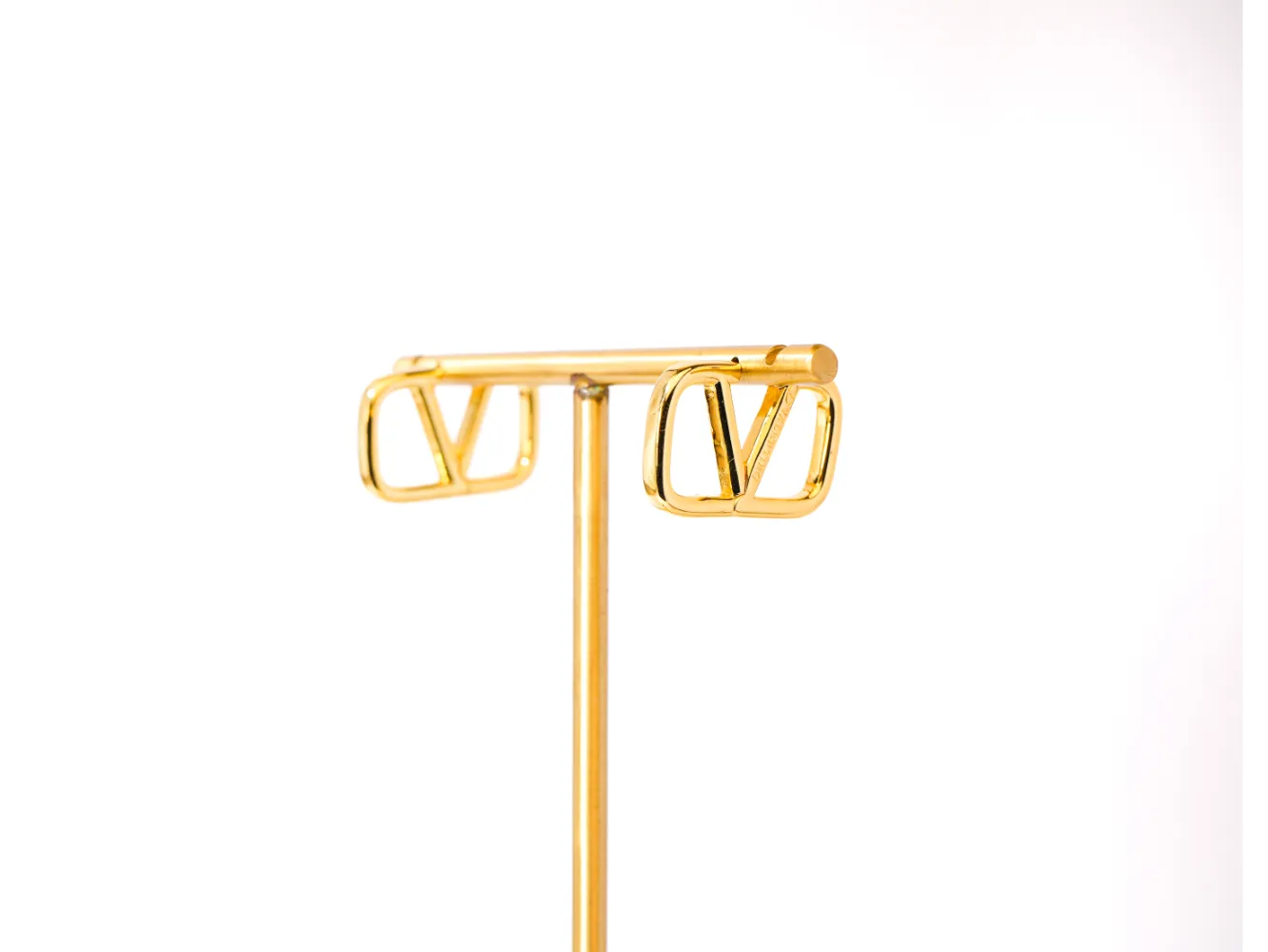 Gold Alphabet V Stud Earrings