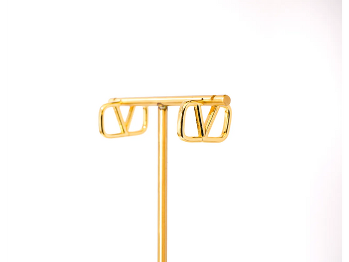 Gold Alphabet V Stud Earrings
