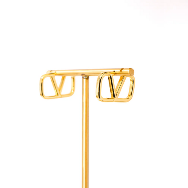 Gold Alphabet V Stud Earrings