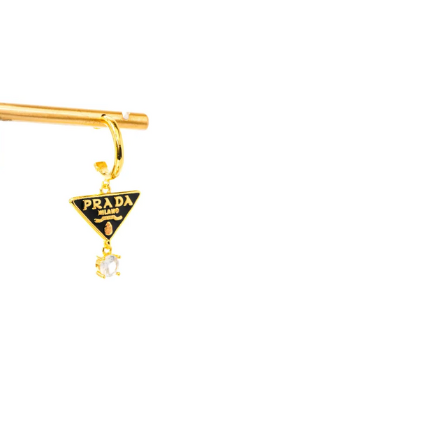 Black and Gold Triangle Stone Drop Earrings