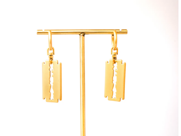 Gold Razor Blade Hoop Earrings